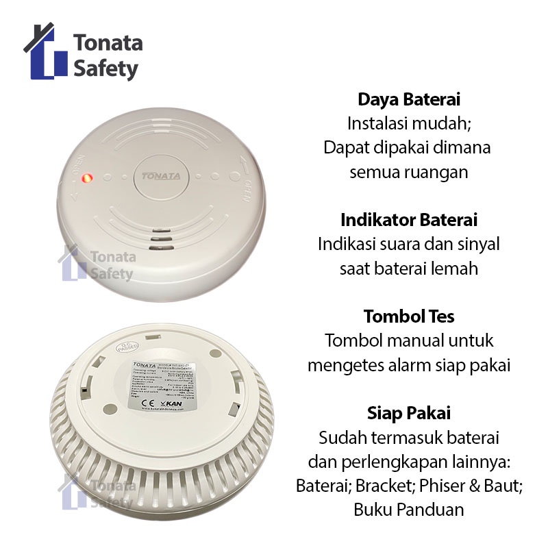 Standalone Smoke Detector Photoelectric Tonata / Pendeteksi Asap