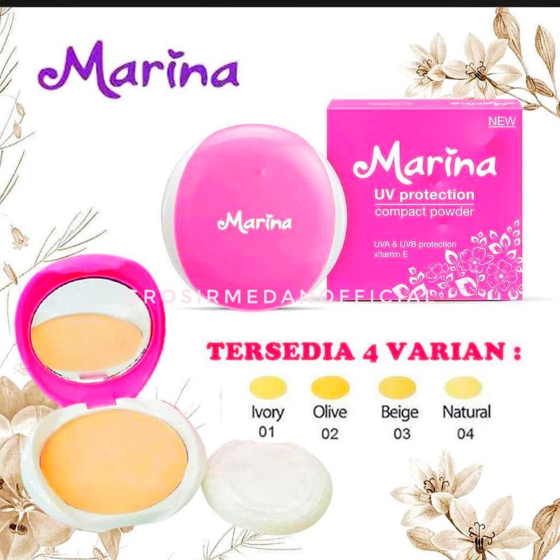 MARINA COMPACT POWDER - BEDAK PADAT DENGAN UV PROTECTION DAN VITAMIN E - WAJAH HALUS CERAH