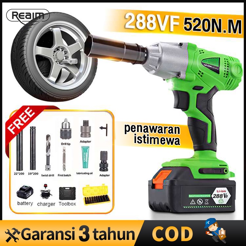 Reaim tools Cordless impact wrench 288V mesin buka tutup baut 288 volt impek impak impect wrench