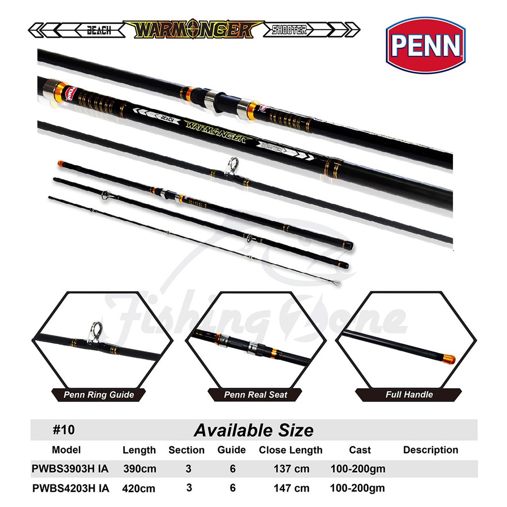 PENN WARMONGER Beach Shooter Surf Rod 3 Section - Joran Surf Casting 390 dan 420 Pancing Tebing