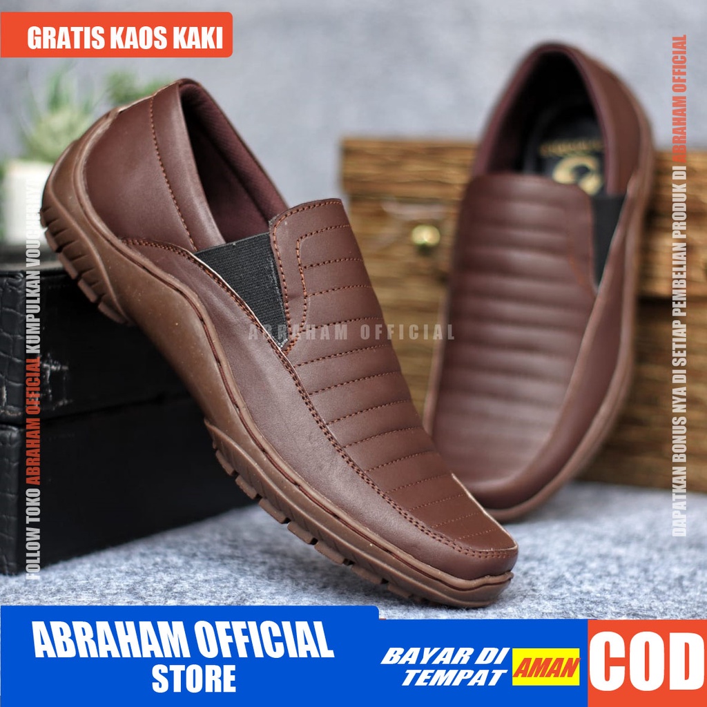 ABRAHAM Sepatu Slip On Kulit Asli Selop Kerja Pria