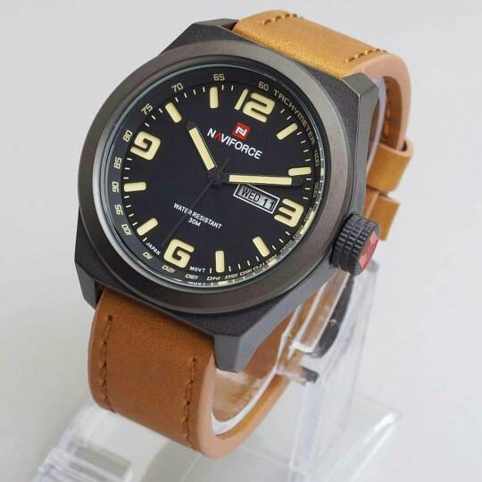 Jam tangan pria Naviforce 9059 original tali kulit