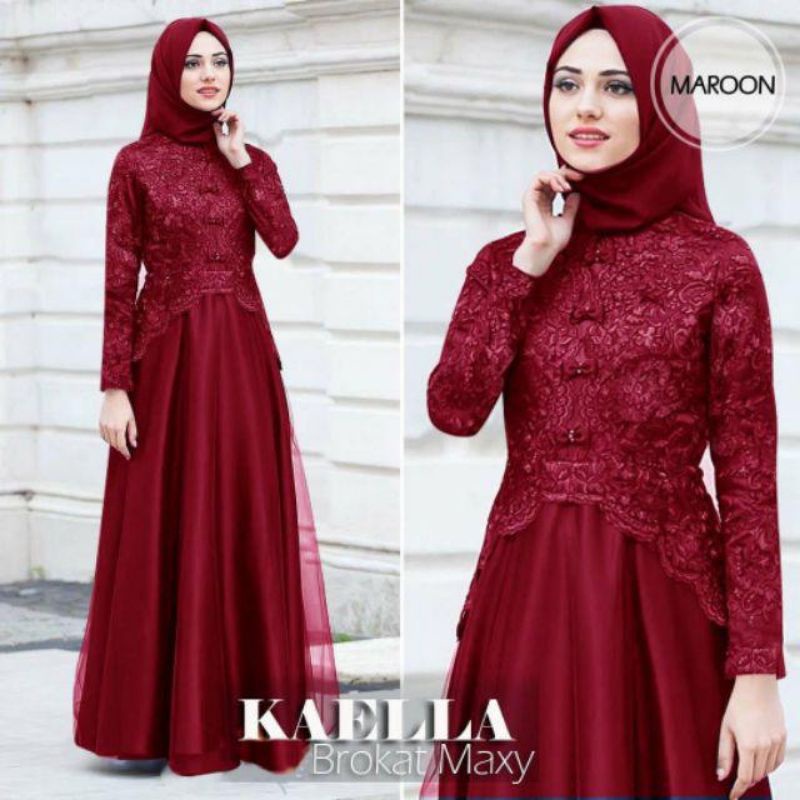 Promo☑️Pakaian Gamis Wanita/Maxi Kaella(2 Ukuran L &amp; XL) Gamis Wanita  Brokat/Dress Muslim Wanita/Good Quality