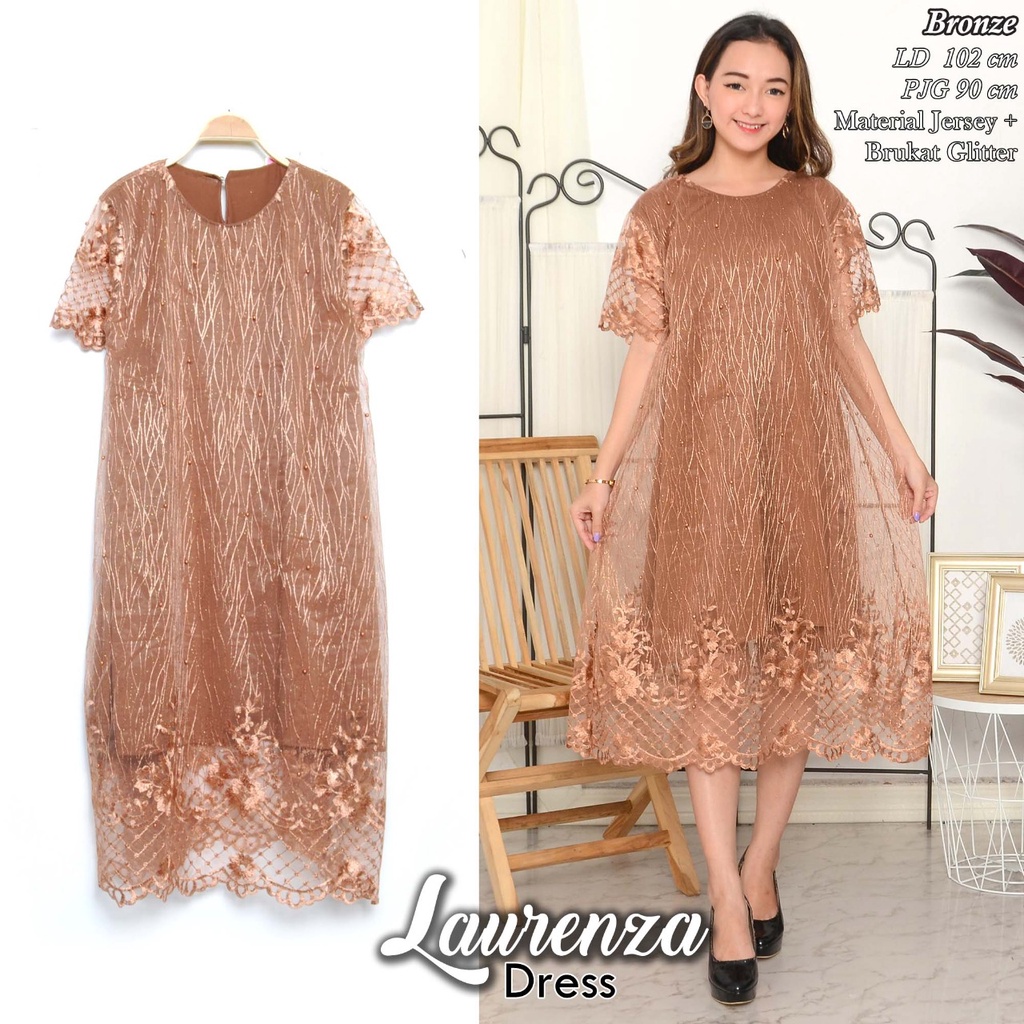 Arnis / Laurenza Dress Tulle Brokat Glitter Mutiara Midi Dress / COD