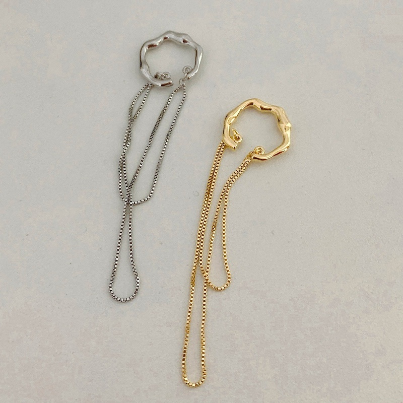 Anting Rantai Rumbai Bentuk C Warna Emas Perak Gaya Korea Untuk Wanita