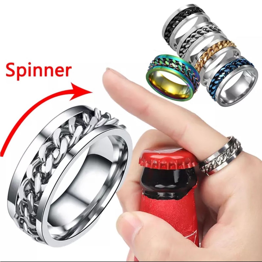 CINCIN RANTAI TITANIUM PRIA WANITA CINCIN SPINNER CINCIN PEMBUKA TUTUP BOTOL