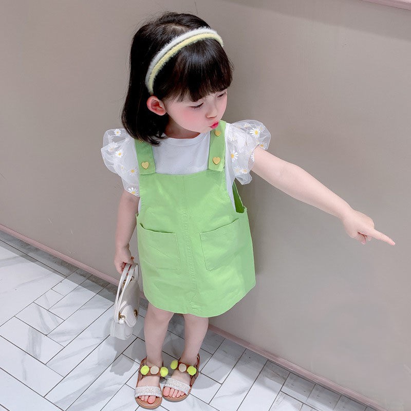 Dress Anak Perempuan overall rok+dalaman kaos lengan pendek dress bayi cewek lucu style import-7