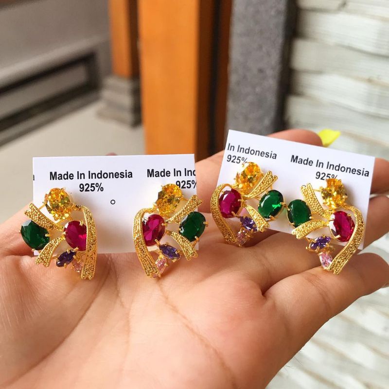 giwang perak bali lapis emas mata zircon