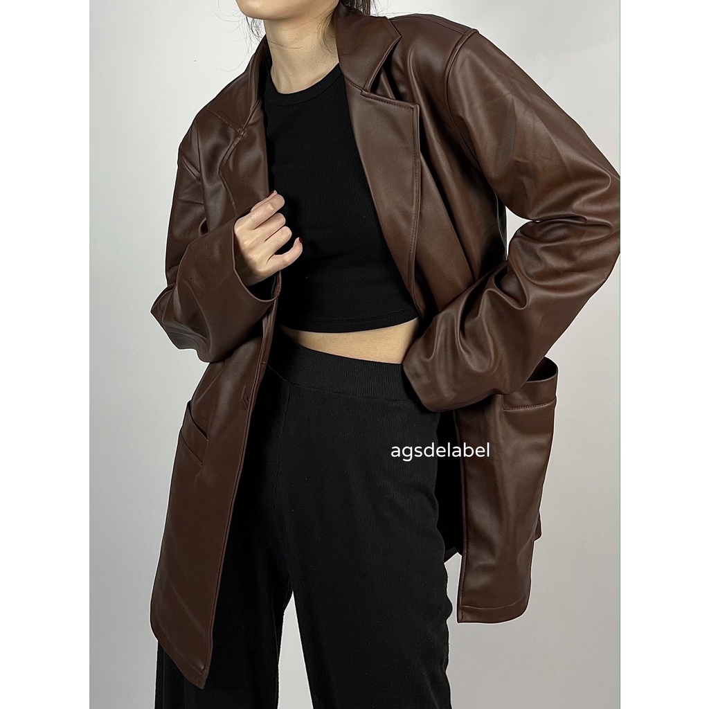 Leather Blazer in Brown