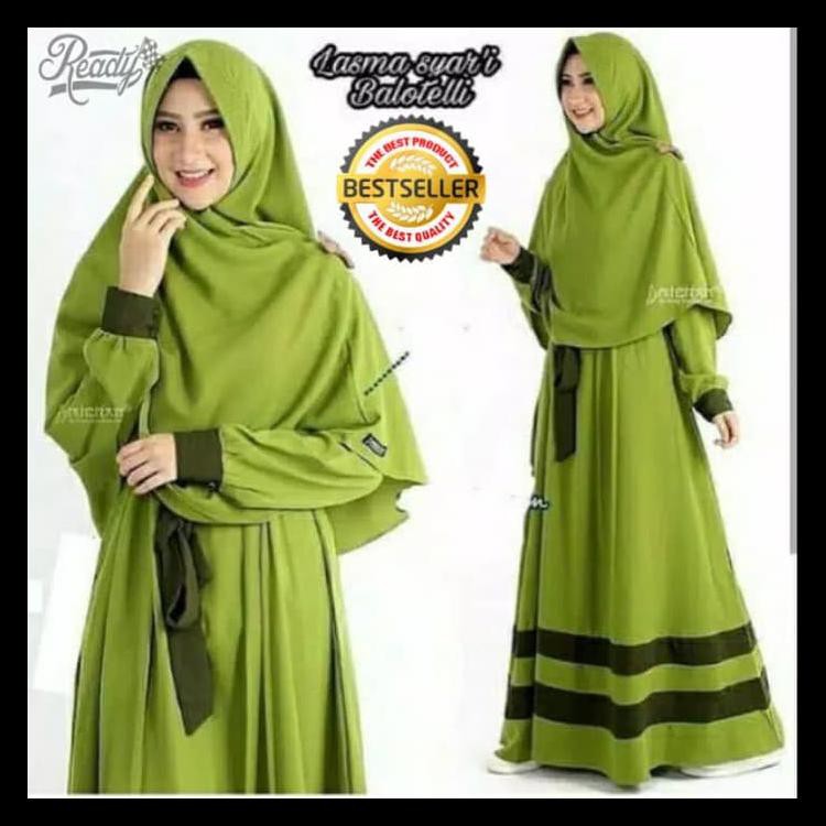 TERMURAH GAMIS WANITA DEWASA LASMA SET BAJU HIJAB BAJU MUSLIMAH DRESS WANITA - HIJAU ARMY NEW PRODUK