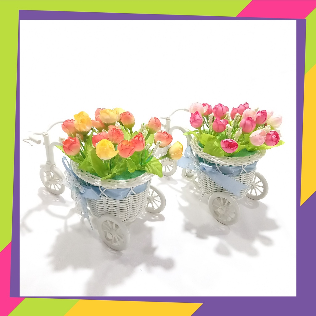840D2 / Pot bunga sepeda rotan  plastik shabby chic plus bunga dekorasi Artificial / Vas bunga sepeda rotan gaya Nordic