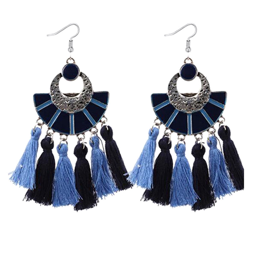 Hu Hu Hu Hu Hu Alat Bantu Pasang Kacamata♡ Anting Kait Gantung Wanita Desain Kipasrumbai Warna Warni Gaya Etnik Untuk Hadiah