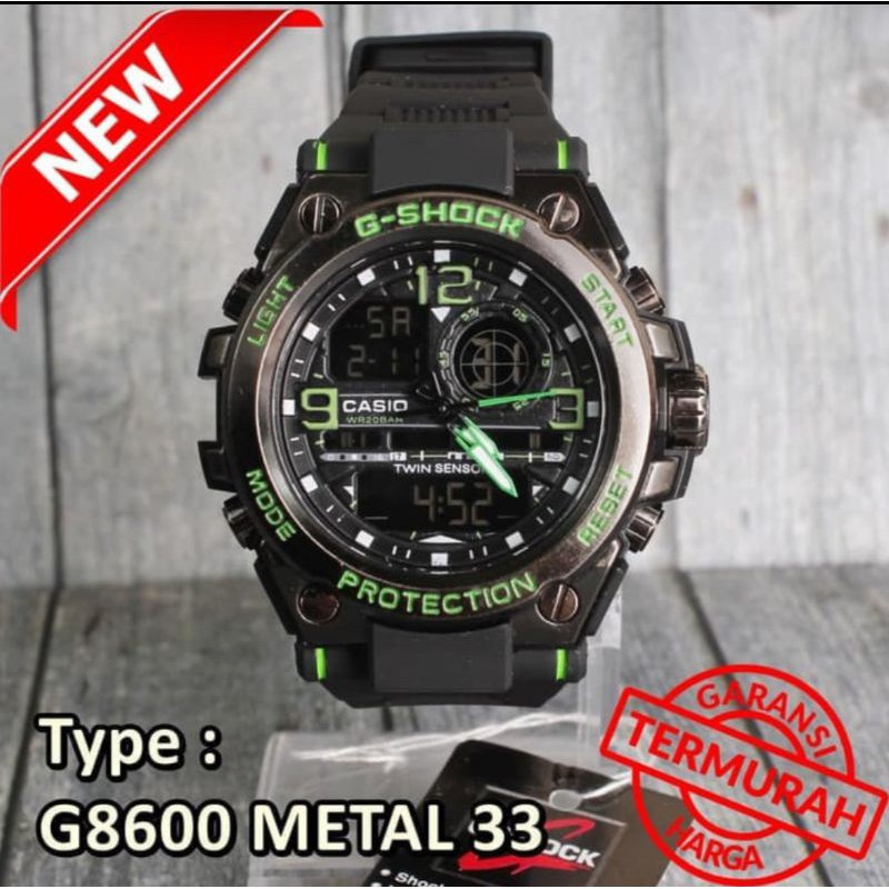 FREE BOX & BATERAI JAM TANGAN PRIA GSHOCK GST-8600 CASIO G SHOCK GST8600 METAL RUBBER ANTI AIR