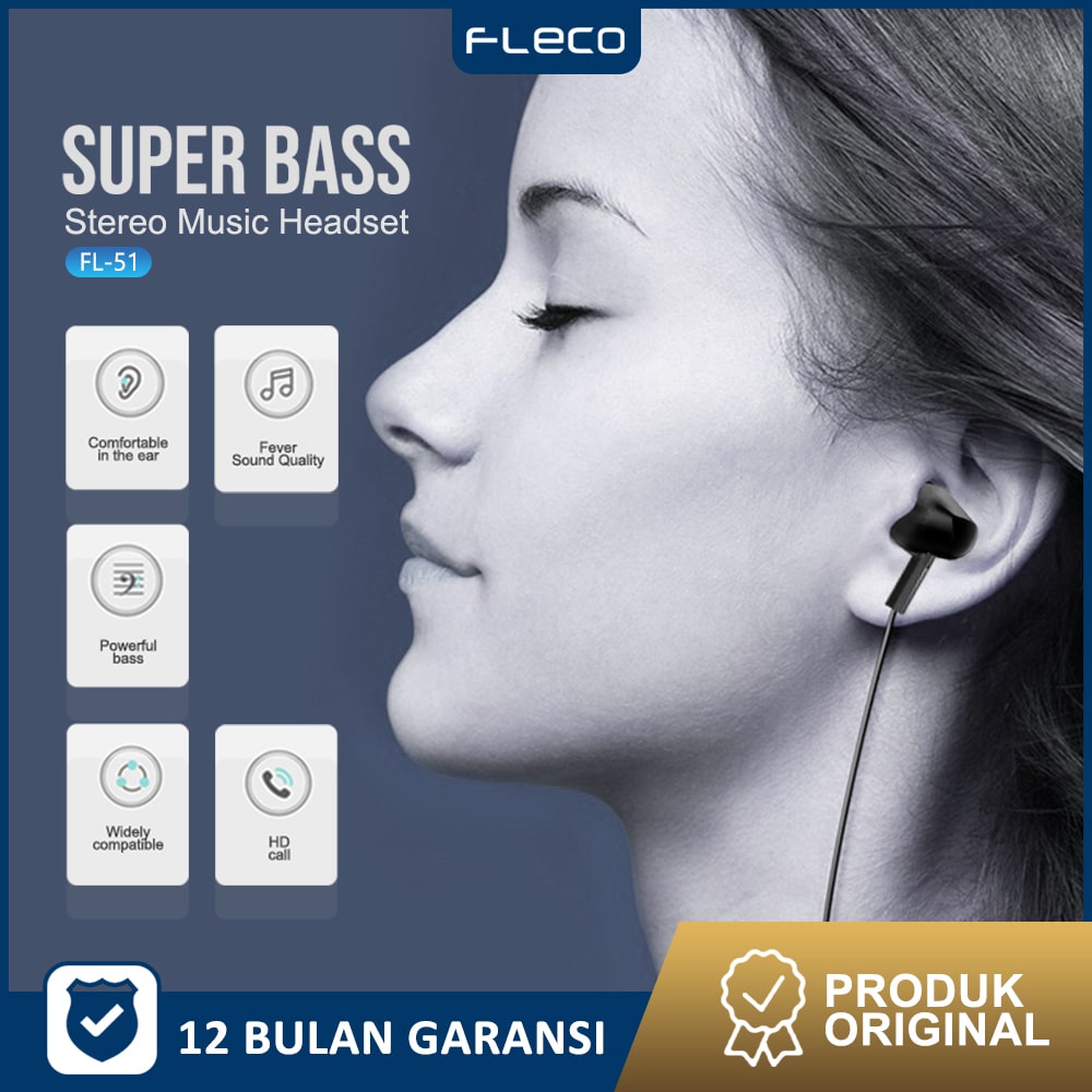 Headset Handsfree Earphone with Microphone Kualitas Suara HD FL-51 FLECO
