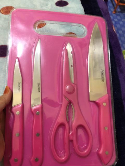 [220 Gram] Pisau Set Talenan 5in1 - Talenan - Pisau Daging - Kupas Buah - Roti - Gunting