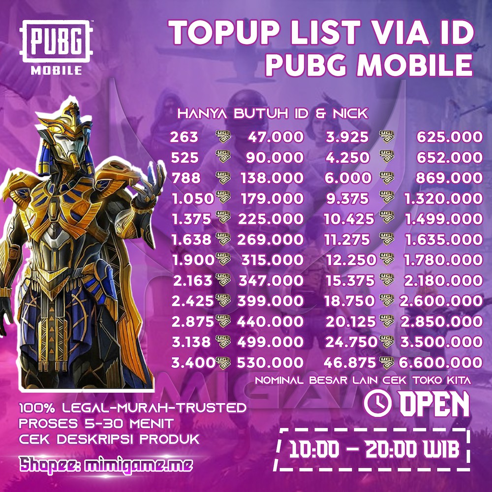 TOP UP UC PUBGM ALL REGION TERMURAH VIA ID PAKET SULTAN Shopee