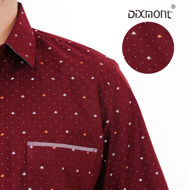 Dixmont Kemeja Pria Basic Formal Motif Lengan Pendek Hem MS01422