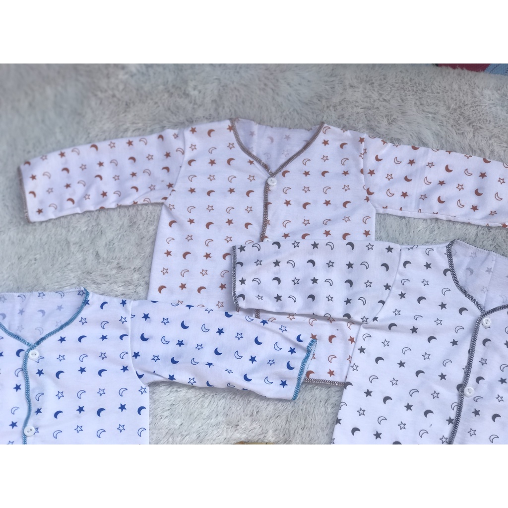 [BB.PB001] 3 Pcs Atasan Baju Bayi Tangan Panjang Baju Bayi Newborn putih Motif Umur 0 - 6 Bulan