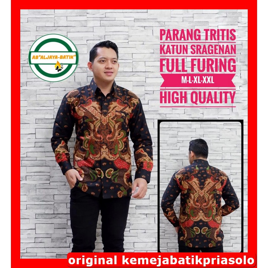 Baju Batik Pria Lengan Panjang Peksi Misty Lapis Furing Kemeja Batik Solo Atasan Parang Grudha ROGOS