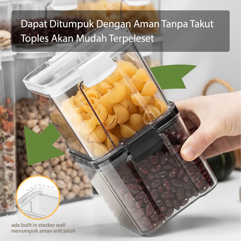 HUGO Toples Kotak Snack Kedap Udara Penyimpanan Bening Cereal Kontainer Makanan Food Storage Jar Container