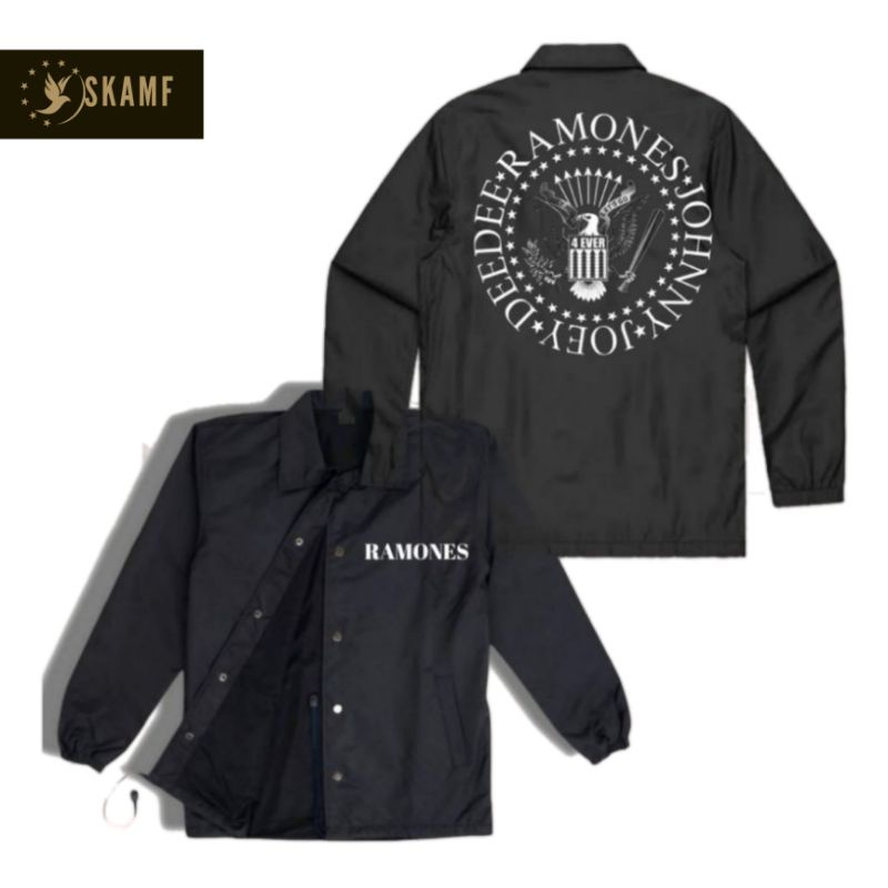 Jaket Coach Band RAMONES logo Band Rock design Jacket parasut waterproof pria wanita Unisex taslan p