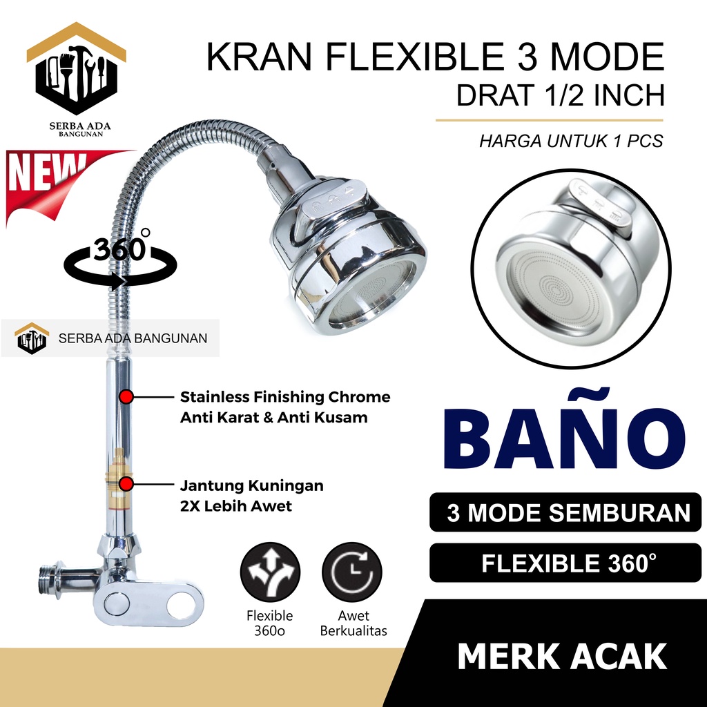 Kran Angsa Dapur Fleksibel / Flexible - 1/2 Inch - High Quality  ROTASI 360 DERAJAT