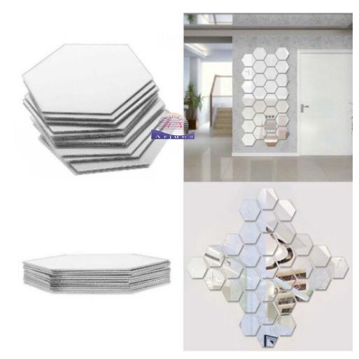 KACA HEXAGONAL MIRROR DEKORASI HIASAN DINDING STICKER KACA