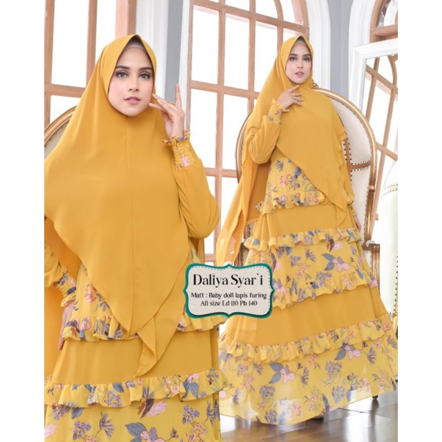 Azzahrashop Gamis syar'i Set Khimar Azzahra DALIYA 1 [COD]✅ ( Bahan Babydoll Premium LD 110 cm ) Fa