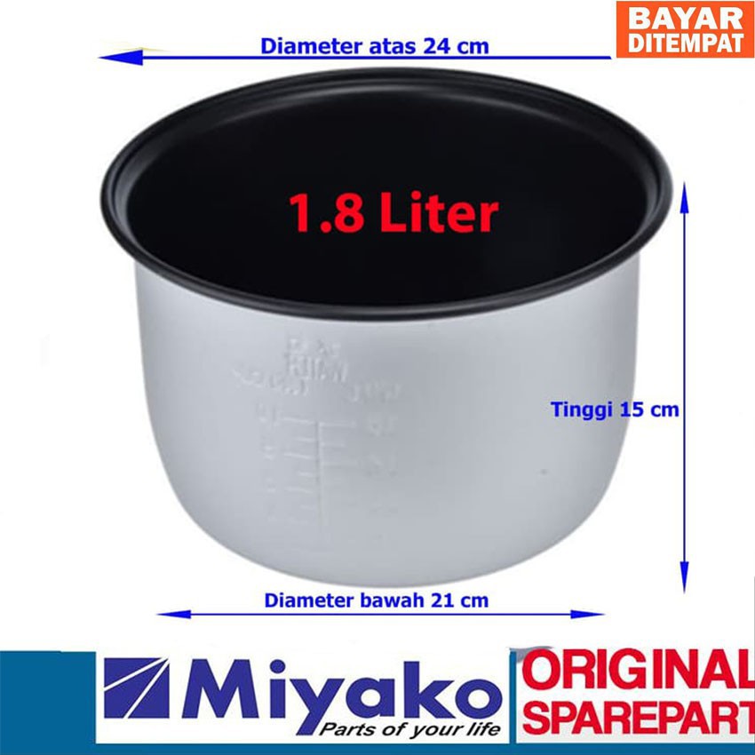 panci magicom miyako ori 1,8 liter tinggi 15 cm lebar 24 cm original