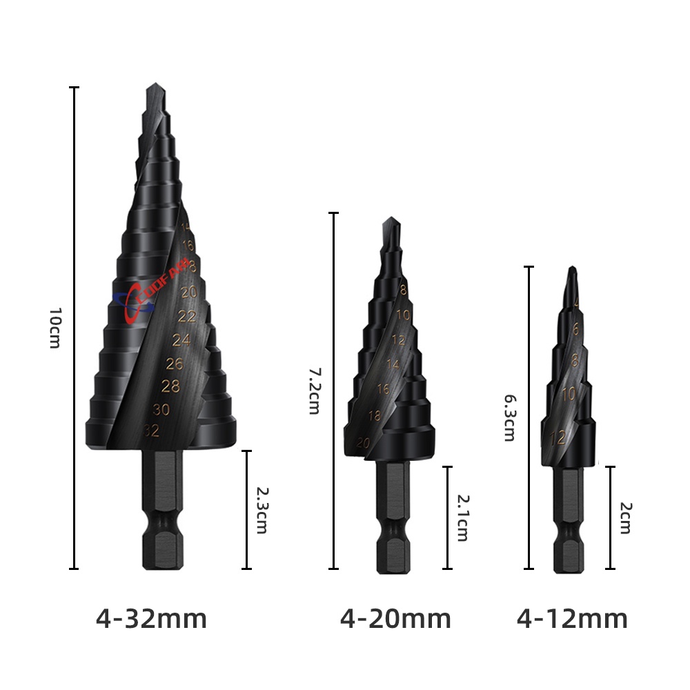 STEP DRILL MATA BOR PAGODA KERUCUT HITAM PEMBOLONG PELUBANG BESI 12MM 20MM 32MM