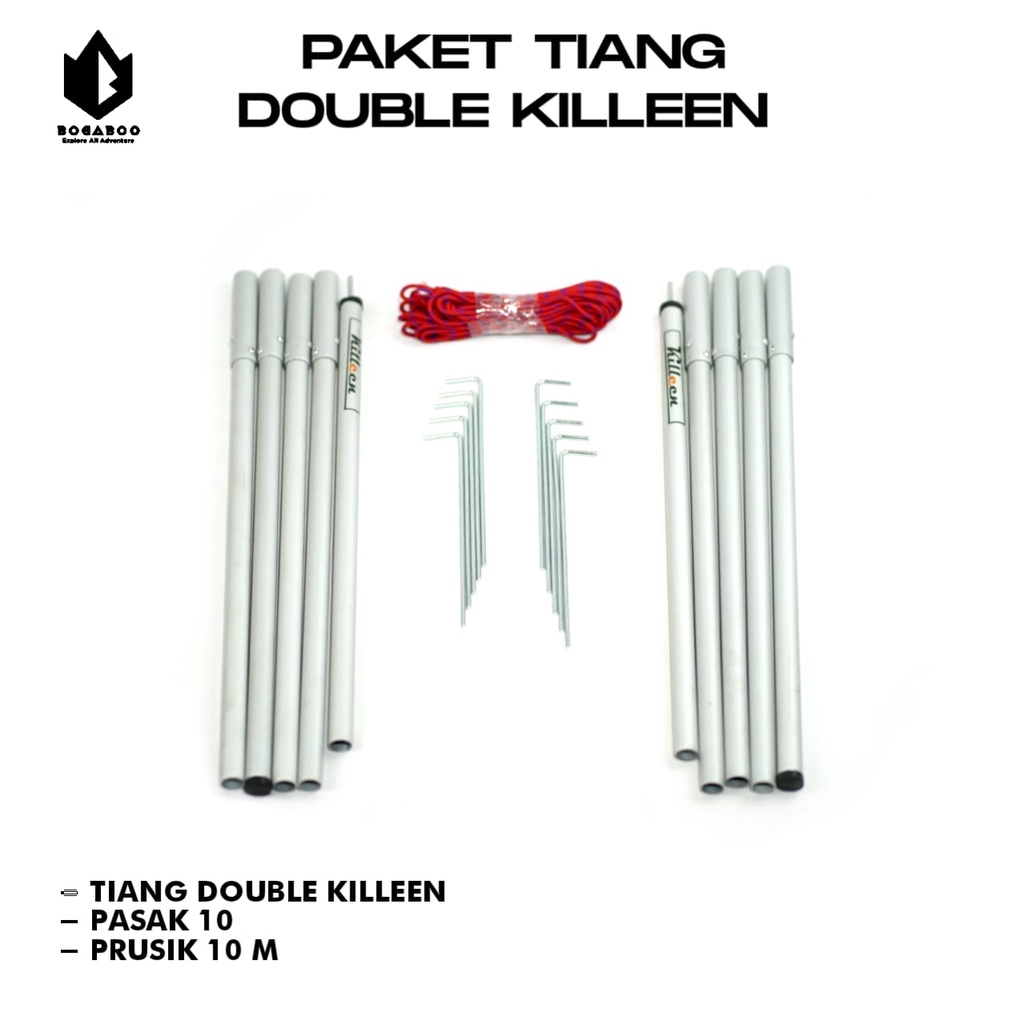 Bisa (COD) Paket Tiang Double Killeen + Pasak tenda 10 Pcs + Tali Perusik 10 Meter - tiang buat flysheet