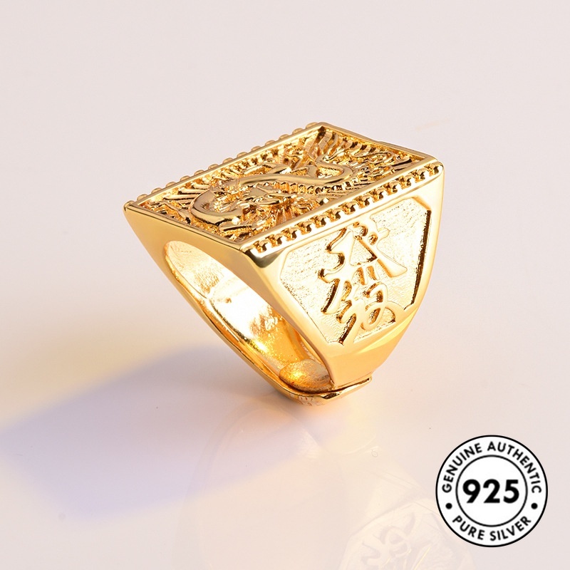 Cincin Desain Naga Bahan S925 Silver Gold Plated Gaya Retro Untuk Pria