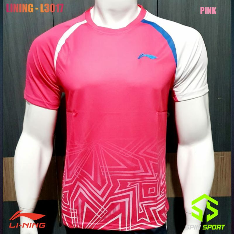 [L3017 Pink] Kaos Baju Lining Li-Ning Import Premium Badminton Bulutangkis Tenis Meja Pingpong 3017