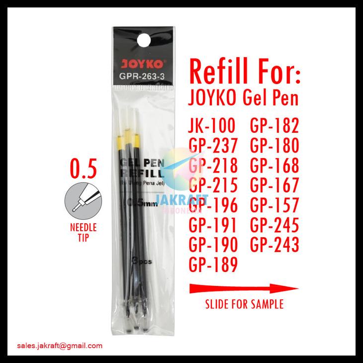 

Refill Isi Ulang Pulpen Gel Pen Joyko Gpr-263-3 Needle Tip (Nt) 0.5 Mm Kode 725