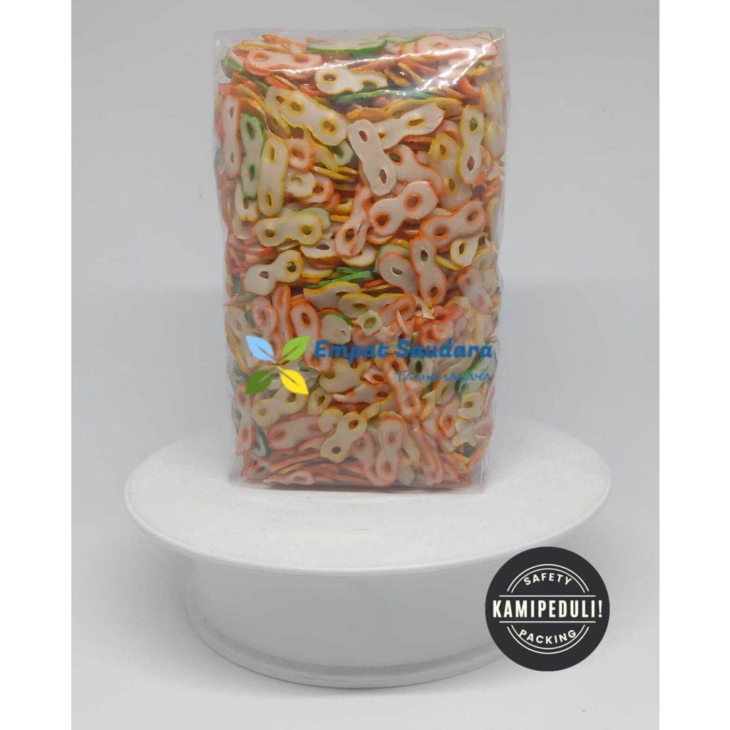 

KERUPUK BAWANG SUPER BENTUK ANGKA DELAPAN KEMASAN 500 GR