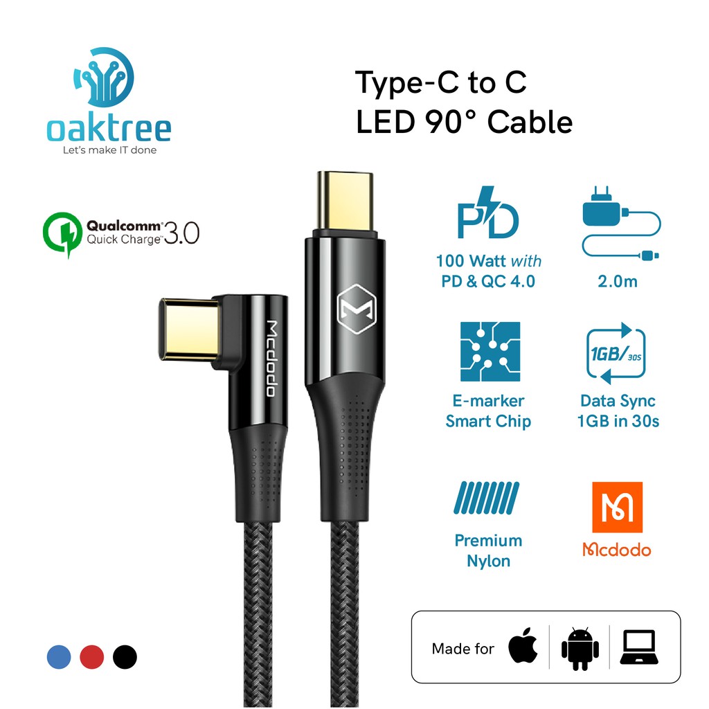 Mcdodo Kabel Data 100W USB Type C to C Fast Charging Samsung QC 3.0 Power Delivery Cable