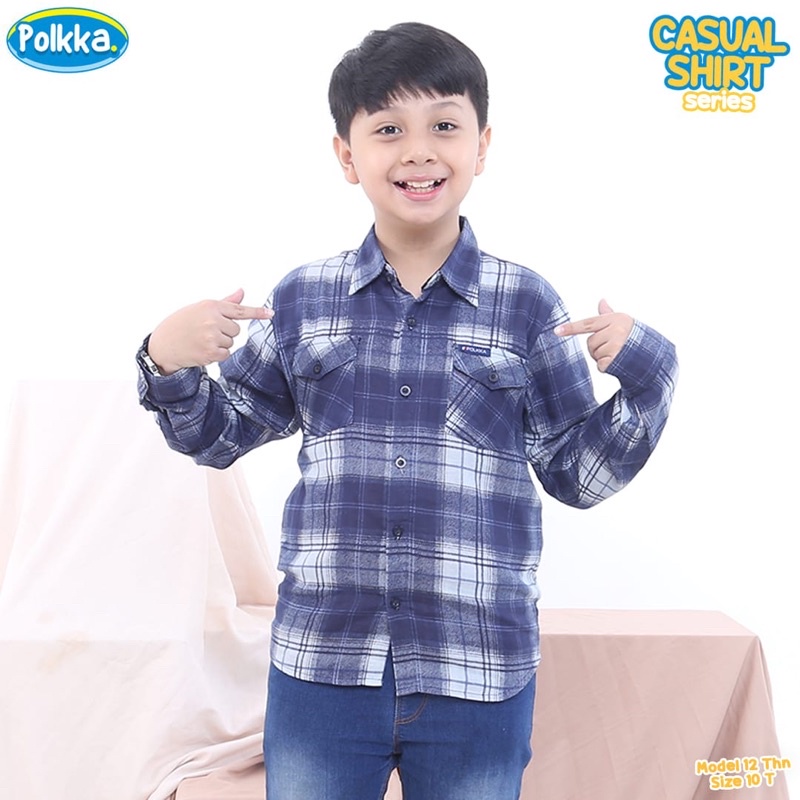 Kemeja Panjang Polkka Flanel Anak Laki Laki - Baju Lebaran Cowok Lakilaki Usia 6 8 10 12 14 Tahun