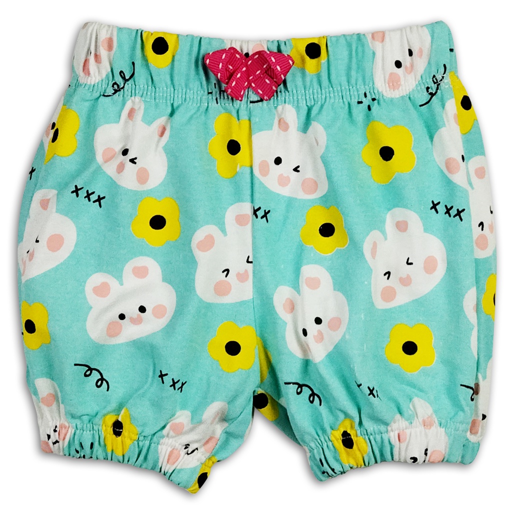 Bearhug Celana Pendek Bayi Perempuan Premium Full Printing XCD6 Cardet 6-18 Bulan-Toska-Bunga Kuning