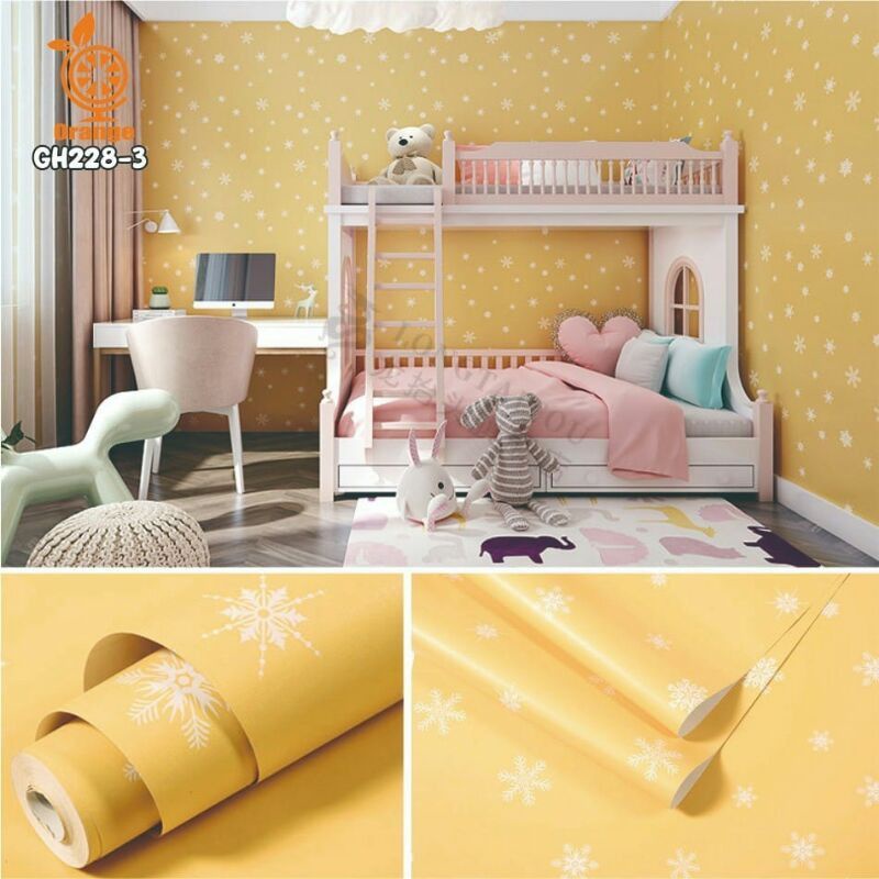 COD ( BAYAR DI TEMPAT ) Wallpaper Sticker Dinding Bertekstur Salur Daun Ungu Pink Putih Cream Biru Abu Hitam Navy Hijau Tosca Kuning Merah Coklat Salur Bunga Batik Batu Bata 3D Kotak Segitiga minimalis Baju Celana Sendal Kaos Gamis Celana Dalam Kosmetik-KUNING SALJU