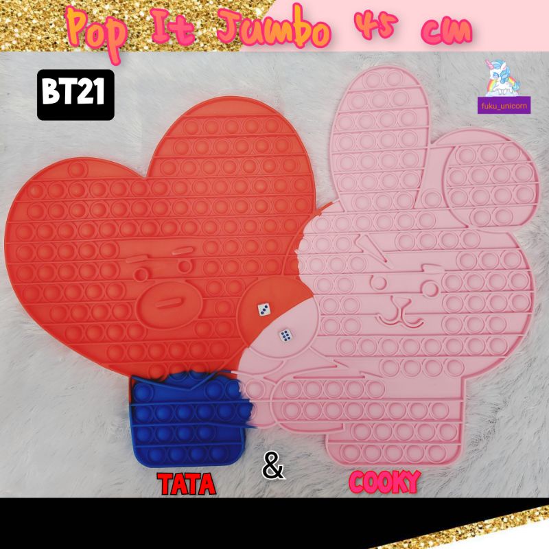 Mainan Pop It Fidget BT21 (Tata & Cooky) Jumbo Gelembung Pop Dorong 1x, Mainan Penghilang Stres