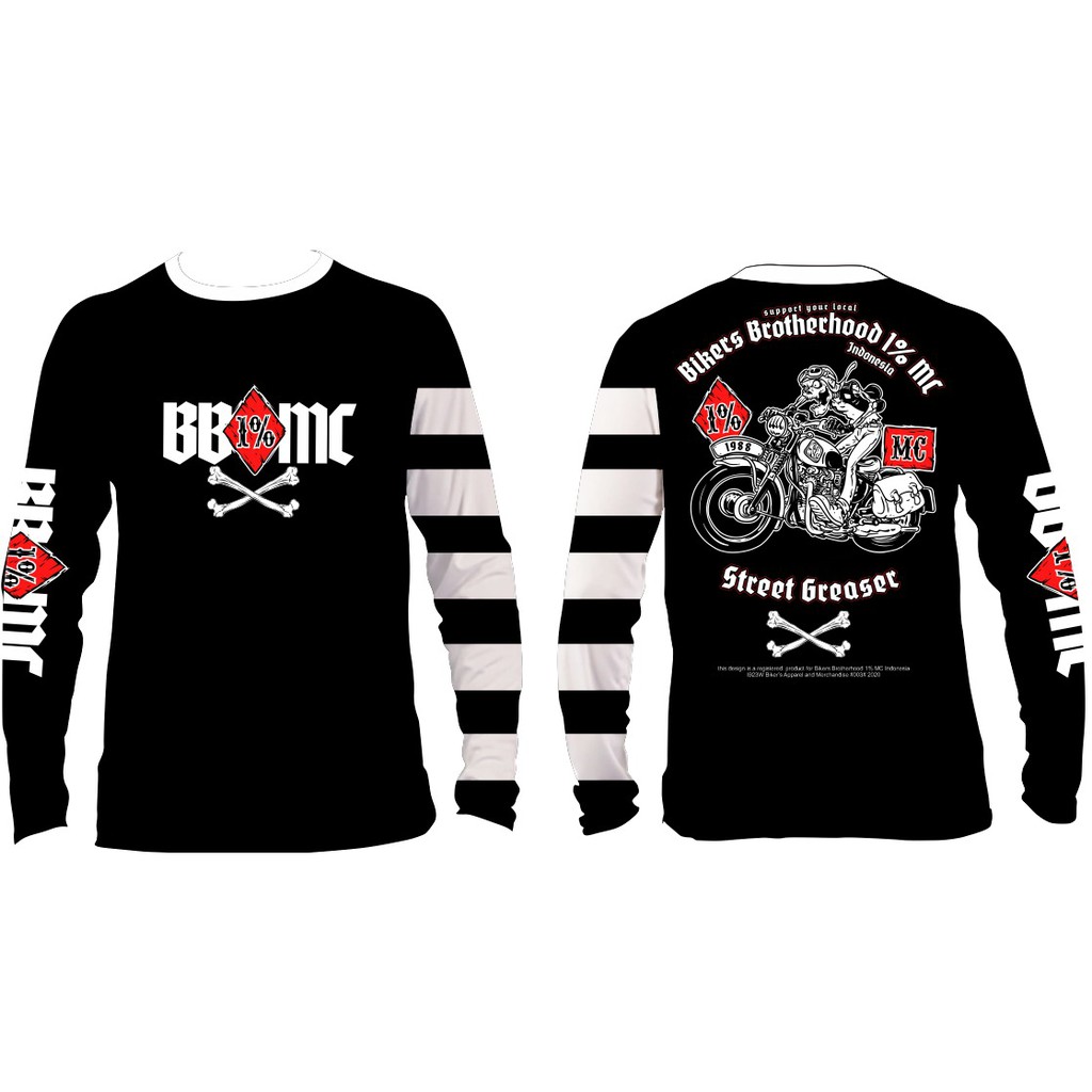 Kaos Bikers Brotherhood 1% MC Panjang Hitam,Putih 100% Original Free Sticker