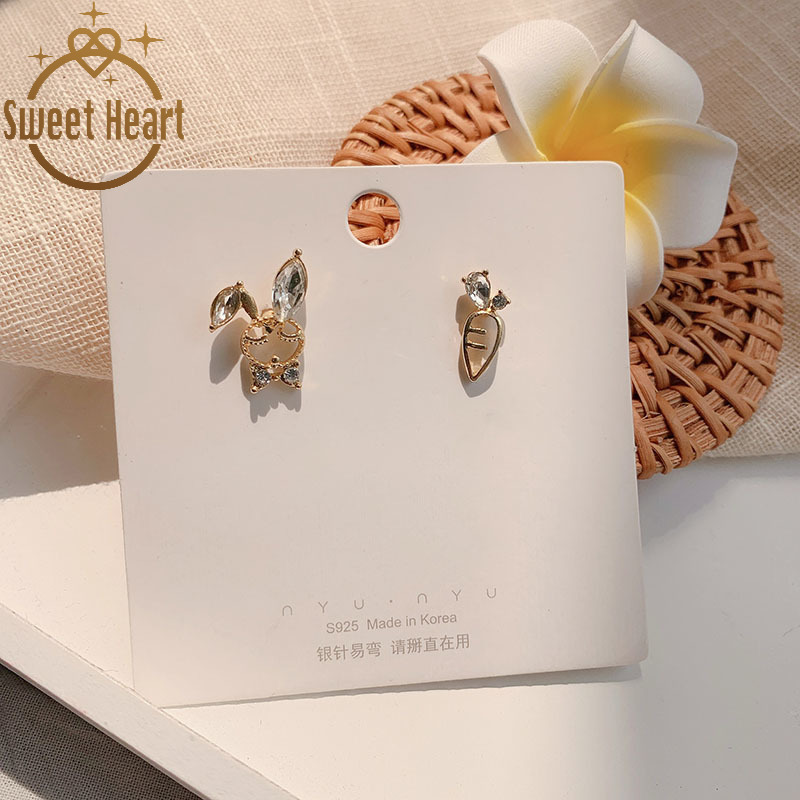 Korea S925 Silver Needle Rabbit Carrot Earrings Simple Cute Hollow Creative Jewelry