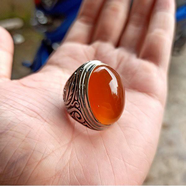 CINCIN BATU AKIK NATURAL BACAN OBI REDHIS ORANGE GIWANG BIG SIZE