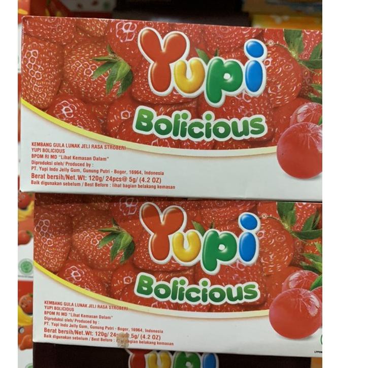 

Diskon!!!!!! Yupi Bolicious Strawberry 1 box isi 24 pcs