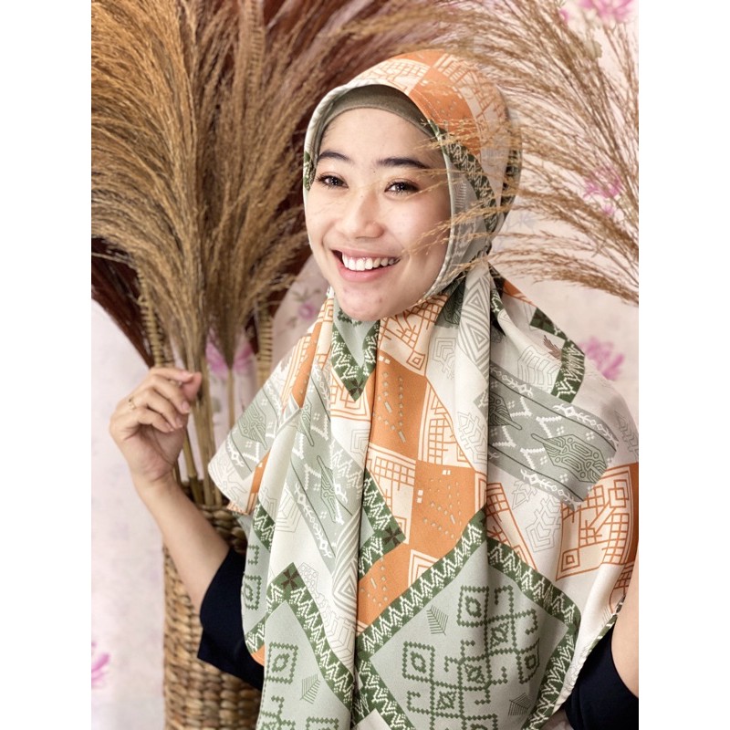 bergo motif plus masker murah