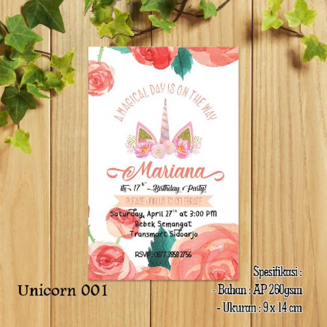 AFY Undangan Kartu Undangan Ulang Tahun Tema Unicorn 001 Birthday Card