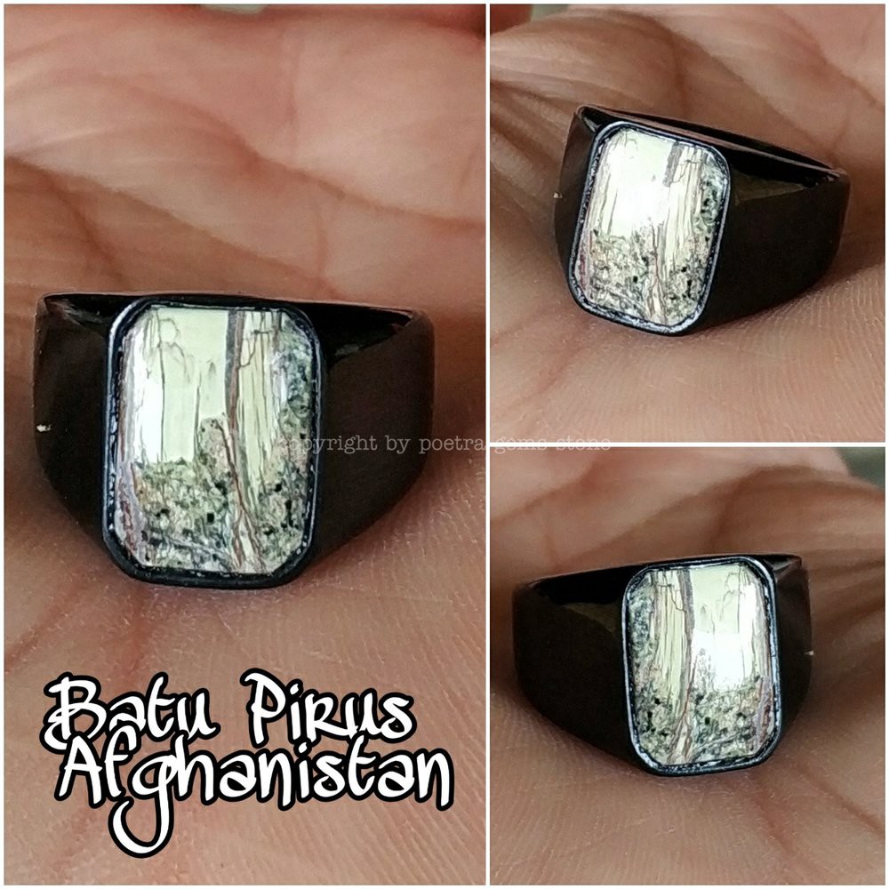 CINCIN BATU AKIK NATURAL PIRUS - PYRUS AFGHANISTAN RING TITANIUM HITAM OCTAGON