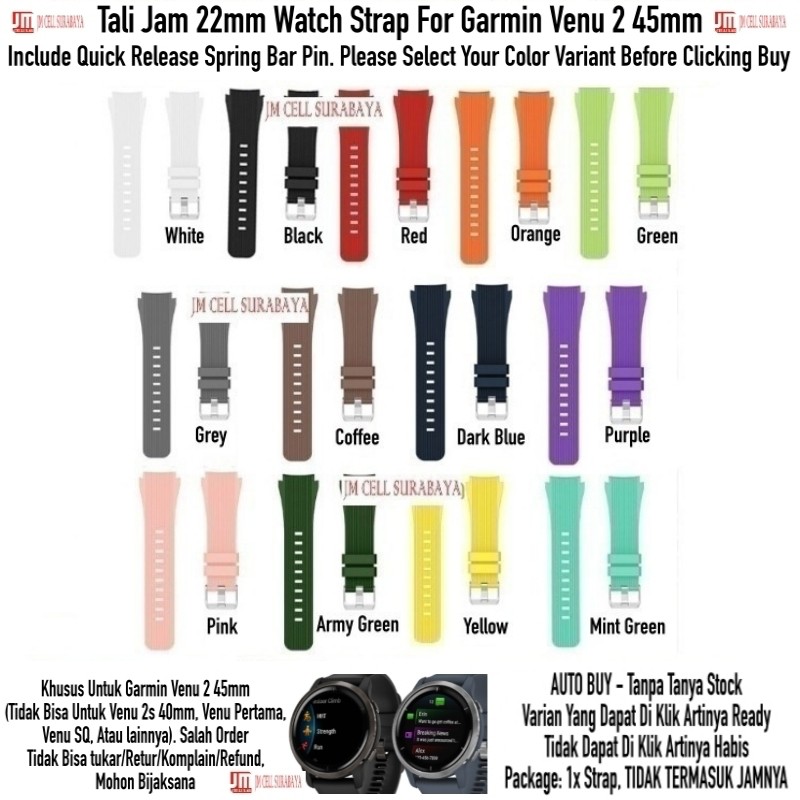 M46 Tali Jam 22mm Watch Strap Garmin Venu 2 45mm - Vertical Rubber Silikon