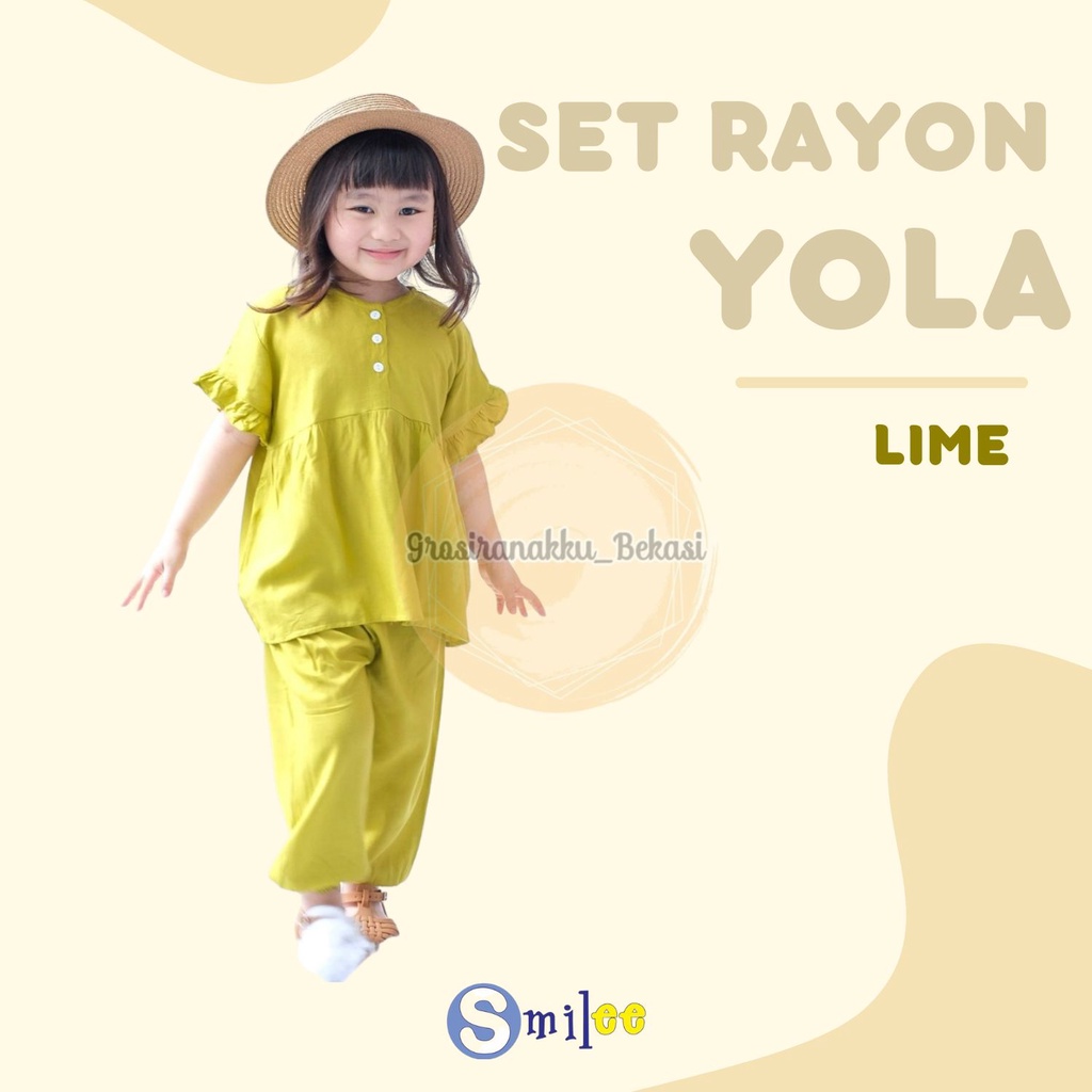 Setelan Anak Rayon Polos Smilee Yola Warna Lime Size 1-5Thn