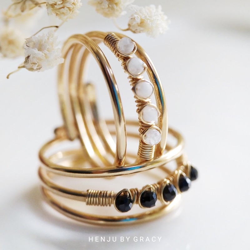 Henju By Gracy | Triple Wrap Gemstone Ring | Birthston Ring | 14K Gold Filled | 14K Rose Gold Filled